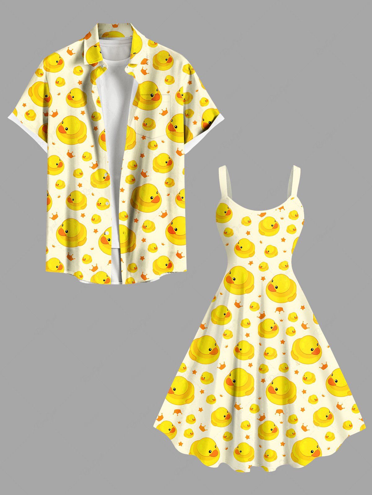 Costume de Plage Grande Taille pour Couples en Forme de Couronne Alimentaire Jaune 