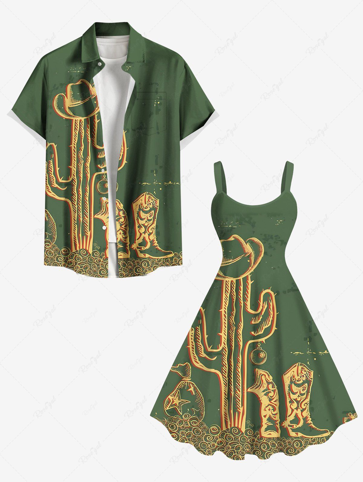 Latest Cactus Hat Boots Bags Print Plus Size Matching Hawaii Beach Outfit For Couples  