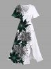 Flower Leaf Print Plus Size Matching Hawaii Beach Outfit For Couples -  