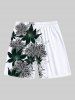 Plus Size Floral Leaves Print Hawaii Drawstring Beach Shorts For Men -  