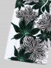 Plus Size Floral Leaves Print Hawaii Drawstring Beach Shorts For Men -  