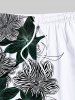 Plus Size Floral Leaves Print Hawaii Drawstring Beach Shorts For Men -  