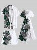 Plus Size Floral Leaves Print Hawaii Drawstring Beach Shorts For Men -  