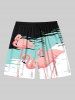 Plus Size Flamingo Sea Print Hawaii Drawstring Beach Shorts For Men -  