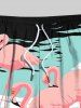 Plus Size Flamingo Sea Print Hawaii Drawstring Beach Shorts For Men -  