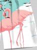 Plus Size Flamingo Sea Print Hawaii Drawstring Beach Shorts For Men -  