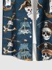 Plus Size Cruise Pirate Skulls Sailboat Print Buttons Pocket Hawaii Shirt For Men -  