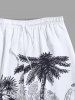 Plus Size Tropical Leaf Coconut Tree Print Hawaii Beach Shorts For Men -  