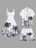 Short de Plage Hawaïen Feuille Arbre Noix de Coco Imprimé de Grande Taille pour Homme - Blanc 7XL