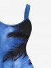 Robe Débardeur Hawaïen Ligne A Arbre Noix de Coco et Galaxie Imprimés de Grande Taille - Bleu Ciel XXS