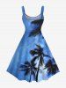 Robe Débardeur Hawaïen Ligne A Arbre Noix de Coco et Galaxie Imprimés de Grande Taille - Bleu Ciel XXS