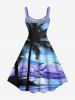 Robe Ligne A Arbre Noix de Coco Abstrait Imprimés de Grande Taille - Bleu S