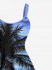 Robe Ligne A Arbre Noix de Coco Abstrait Imprimés de Grande Taille - Bleu S