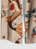 Plus Size Shark Anchor Mermaid Stars Print Hawaii Cruise Button Pocket Shirt For Men -  