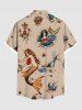 Chemise Formelle Amincissante avec Poche à Imprimé Ancres de Requin et Etoiles Grande-Taille pour Hommes - café 4XL