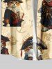 Plus Size Cat Pirates Rudder Anchor Print Hawaii Cruise Button Pocket Shirt For Men -  