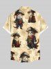 Plus Size Cat Pirates Rudder Anchor Print Hawaii Cruise Button Pocket Shirt For Men -  