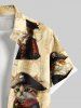 Plus Size Cat Pirates Rudder Anchor Print Hawaii Cruise Button Pocket Shirt For Men -  