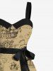 Plus Size Skull Pirate Distressed Sailboat Print Hawaii Cruise Button A Line Dress with Removable Belt -  