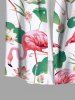 Plus Size Flamingo Lotus Flower Leaf Print Hawaii Button Pocket Shirt For Men -  