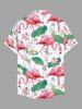 Plus Size Flamingo Lotus Flower Leaf Print Hawaii Button Pocket Shirt For Men -  