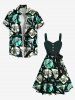 Plus Size Dinosaur Geometric Graphic Zig Zag Print Hawaii A Line Dress with Removable Belt -  