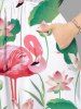 Plus Size Flamingo Lotus Flower Leaf Print Hawaii Split Pocket A Line Midi Dress -  