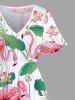 Plus Size Flamingo Lotus Flower Leaf Print Hawaii Split Pocket A Line Midi Dress -  