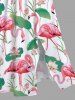Plus Size Flamingo Lotus Flower Leaves Print Hawaii Split Pocket A Line Midi Dress -  