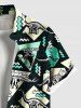 Plus Size Dinosaur Geometric Graphic Zig Zag Print Hawaii Button Pocket Shirt For Men -  
