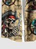 Plus Size Skull Pirate Distressed Sailboat Print Hawaii Cruise Button Pocket Shirt For Men -  