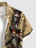 Plus Size Skull Pirate Distressed Sailboat Print Hawaii Cruise Button Pocket Shirt For Men -  
