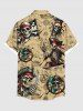Plus Size Skull Pirate Distressed Sailboat Print Hawaii Cruise Button Pocket Shirt For Men -  
