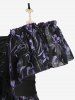 Plus Size Flowers Print Ruched Ruffles Grommets Lace Up Tulip Hem Cold Shoulder Maxi Dress - Noir 4X | US 26-28