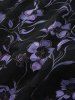 Plus Size Flowers Print Ruched Ruffles Grommets Lace Up Tulip Hem Cold Shoulder Maxi Dress - Noir 4X | US 26-28