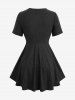 Plus Size Twist Glitter Ribbed Geometric Floral Trim Neck Top -  