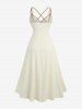 Plus Size Floral Leaves Embroidered O-Ring Crisscross Strappy Surplice Tassel Textured Split A Line Cami Dress -  