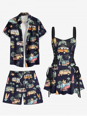 Sac de Plage Hawaiien à Imprimé Bus avec Feuilles Tropicales et Cocotier pour Couples