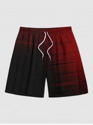 Short de Plage Hawaïen à Imprimé Carreaux en Dégradé de Couleurs Grande-Taille pour Hommes - Rouge L