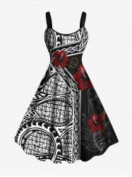 Plus Size Hibiscus Flowers Leaf Paisley Print Hawaii Tank Dress -  