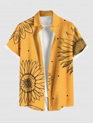 Plus Size Sunflowers Dots Print Buttons Pocket Hawaii Shirt For Men -  
