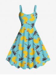 Plus Size Coconut Tree Ducks Print Hawaii Tank Dress -  