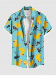 Plus Size Coconut Tree Ducks Print Buttons Pocket Hawaii Shirt For Men -  