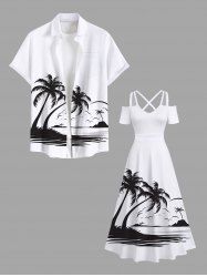 Coconut Tree Sea Waves Print Plus Size Matching Hawaii Beach Outfit For Couples -  