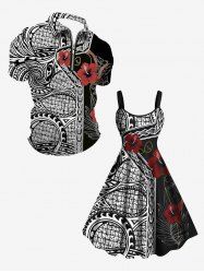 Hibiscus Flowers Leaf Paisley Print Plus Size Matching Hawaii Beach Outfit For Couples -  