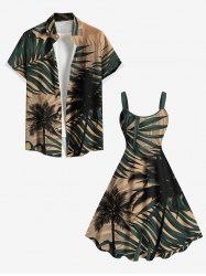 Tropical Leaf Coconut Tree Print Plus Size Matching Hawaii Beach Outfit For Couples -  