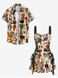Mermaid Fish Sailboat Beer Print Plus Size Matching Hawaii Beach Outfit For Couples -  