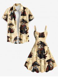 Cat Pirates Rudder Anchor Cruise Print Plus Size Matching Beach Outfit For Couples -  