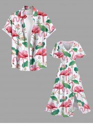 Flamingo Lotus Flower Leaves Print Plus Size Matching Hawaii Beach Outfit For Couples -  