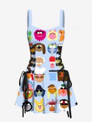 Colorful Funny Cartoon Role Print Hawaii Lace Up A Line Tank Dress -  